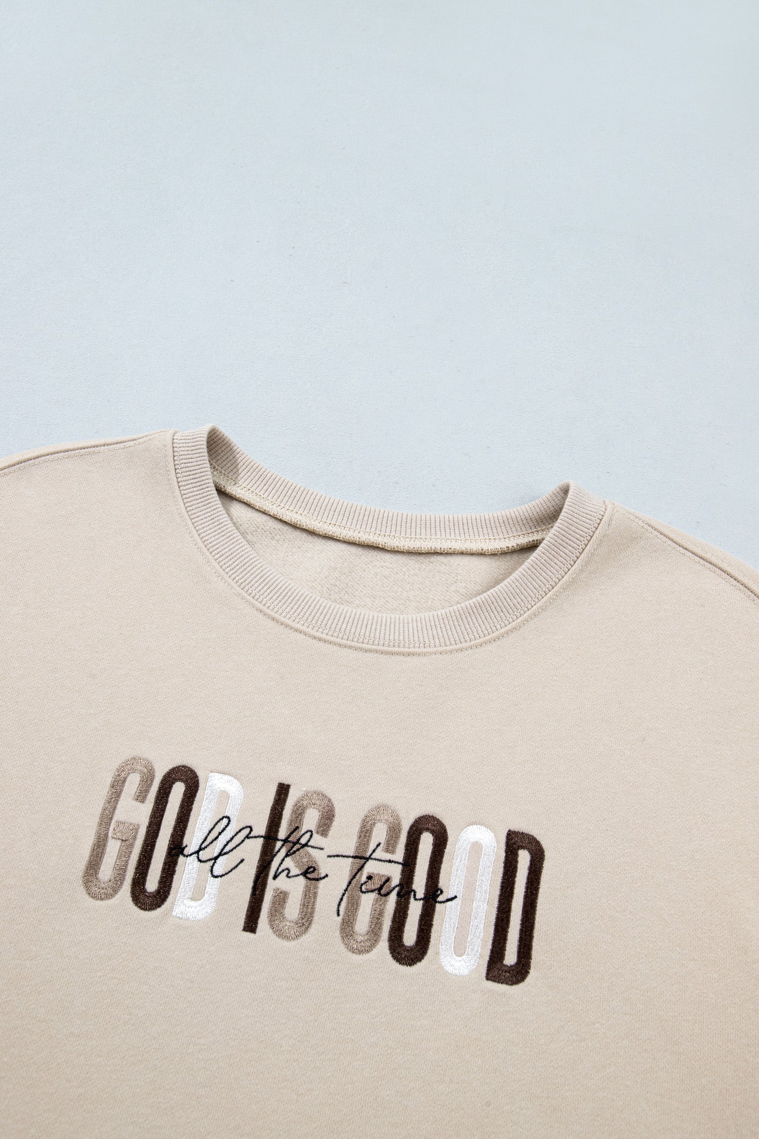 God Is Good Embroidered Drop Shoulder Crewneck Sweatshirt