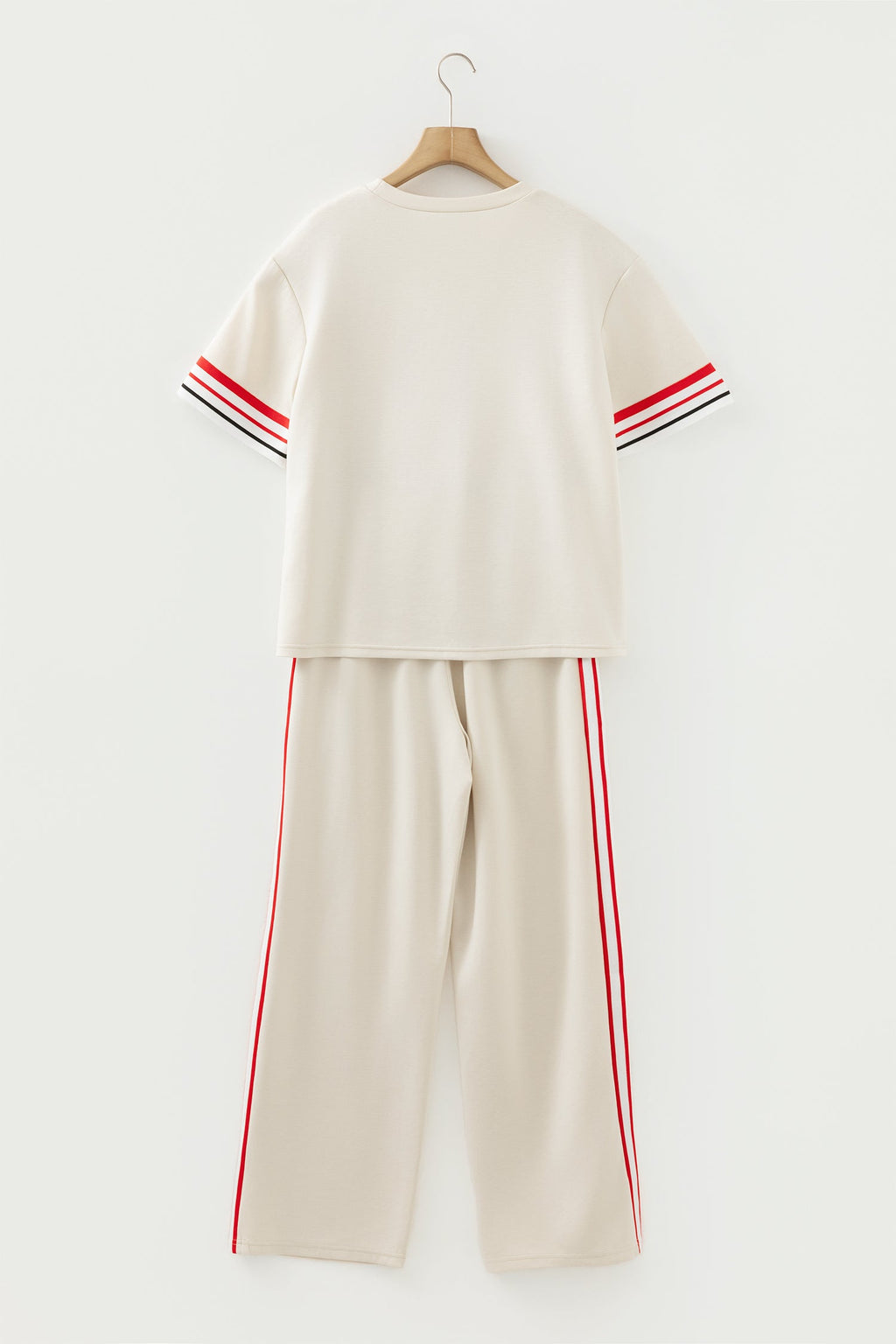 Contrast Stripe Crewneck Top & Straight Pants Set
