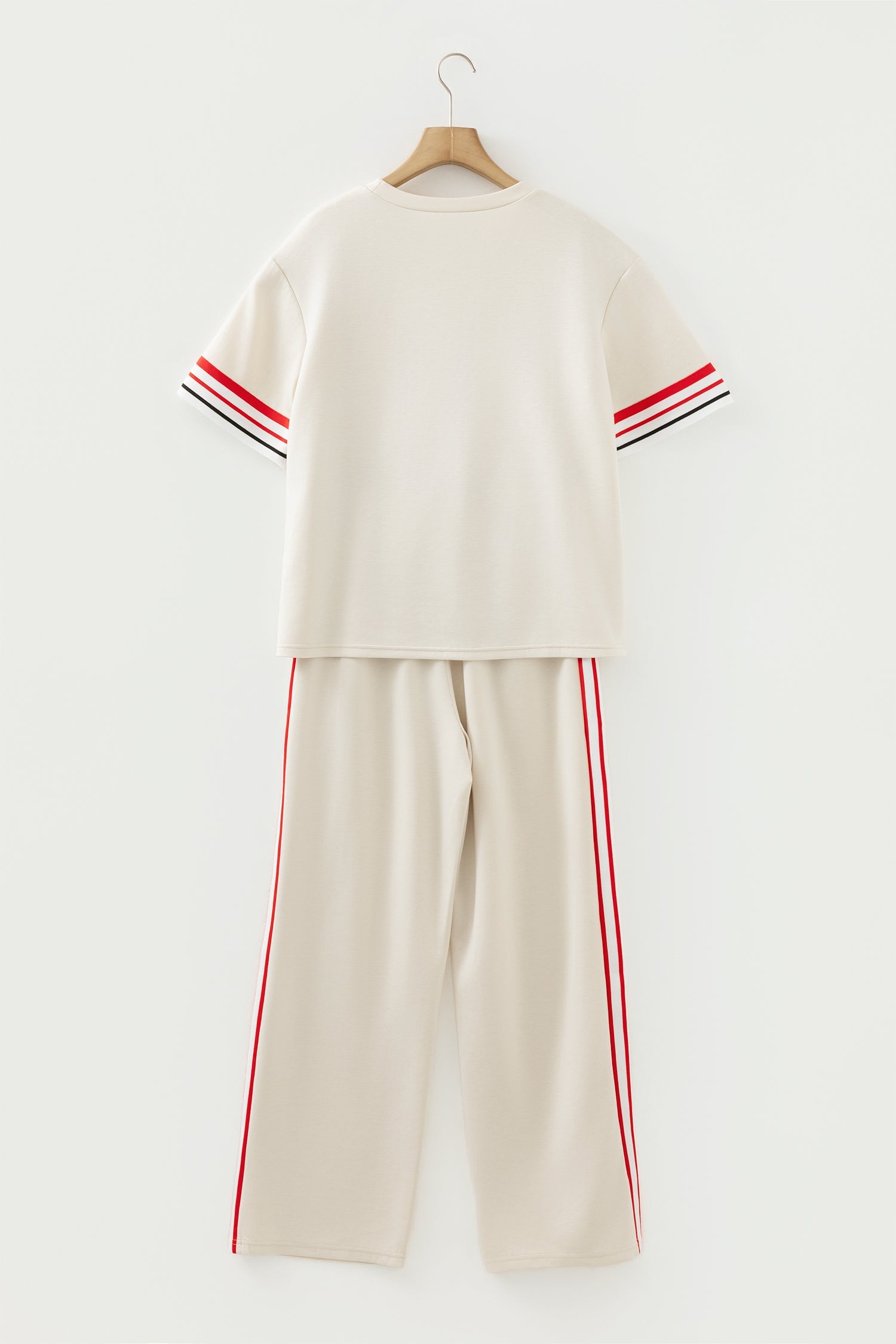 Contrast Stripe Crewneck Top & Straight Pants Set