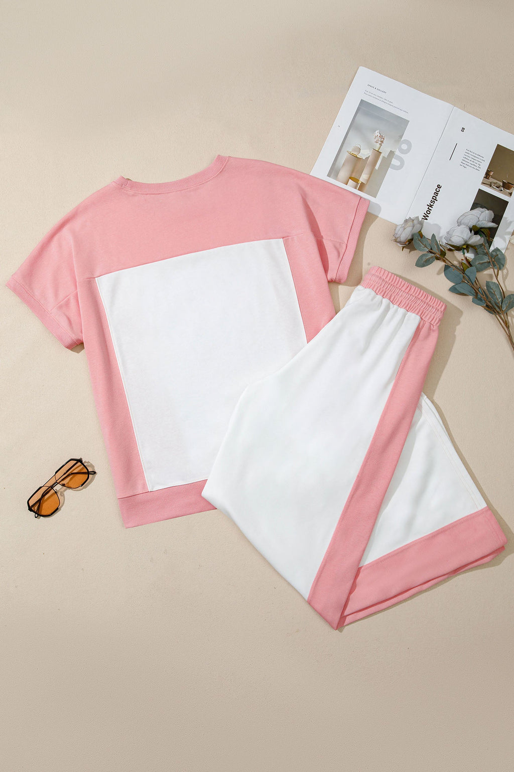 Colorblock Patchwork Tee & Drawstring Pant Set