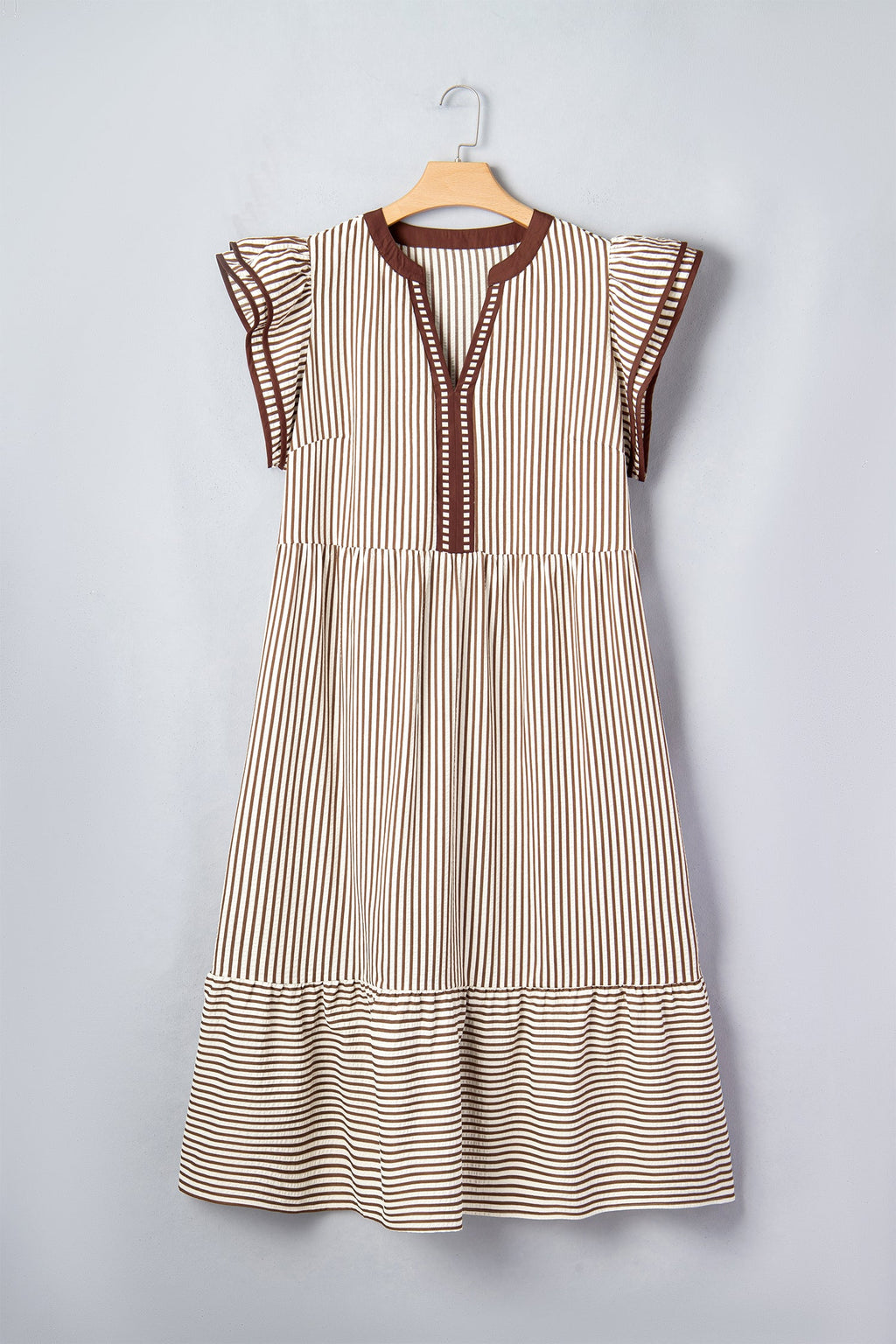 Plus Size Stripe Flutter Sleeve V-Neck Maxi Dress