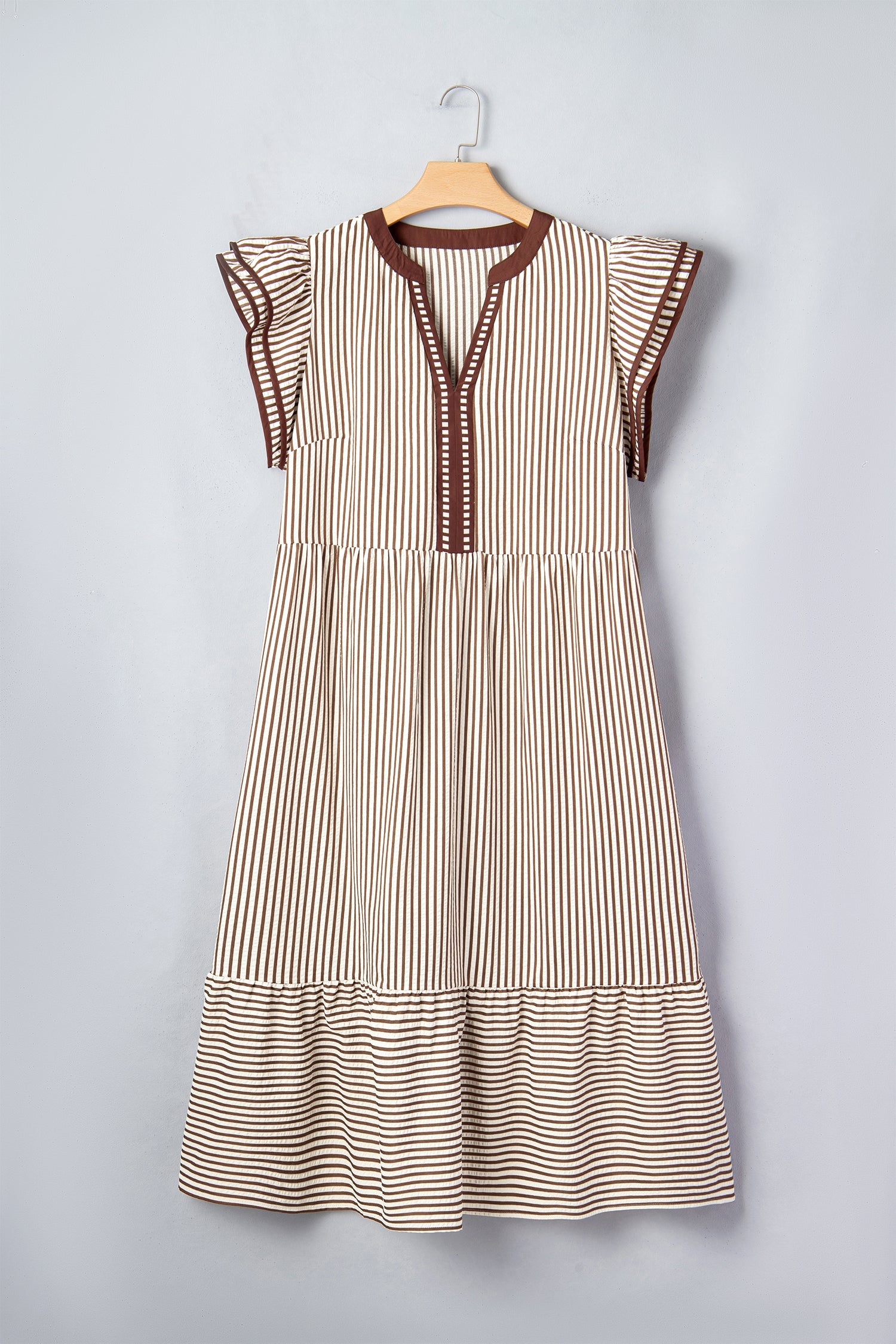 Plus Size Stripe Flutter Sleeve V-Neck Maxi Dress