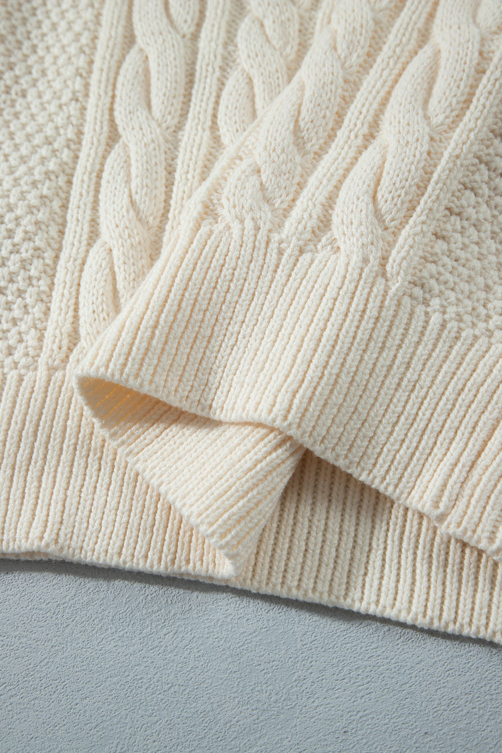 Solid Cable Knit Round Neck Long Sleeve Sweater