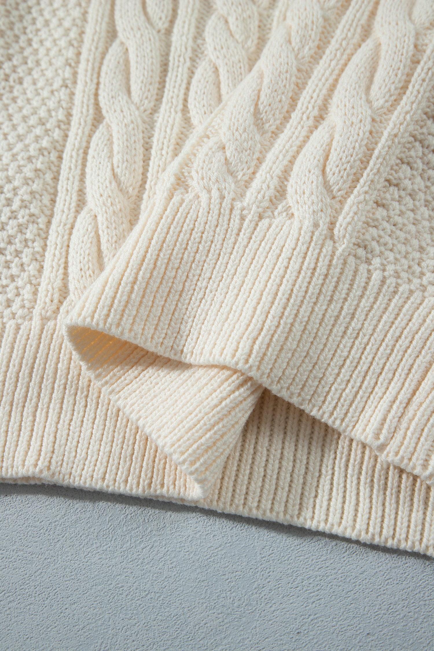 Solid Cable Knit Round Neck Long Sleeve Sweater