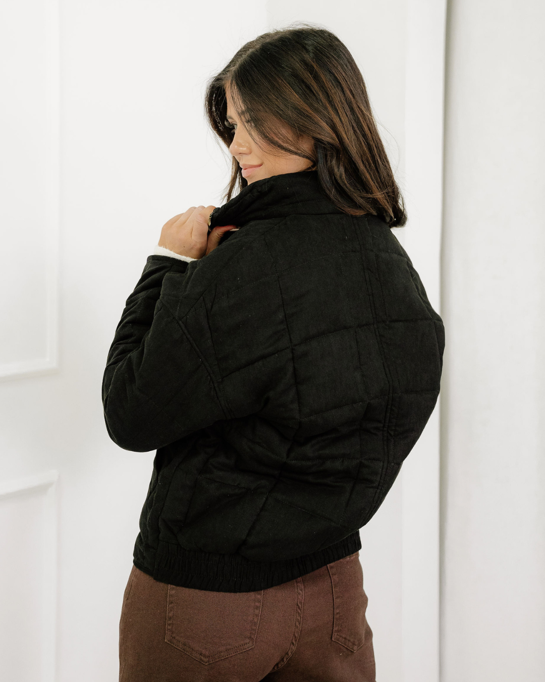 Georgie Zip-Up Pocket Quilted Jacket - Black