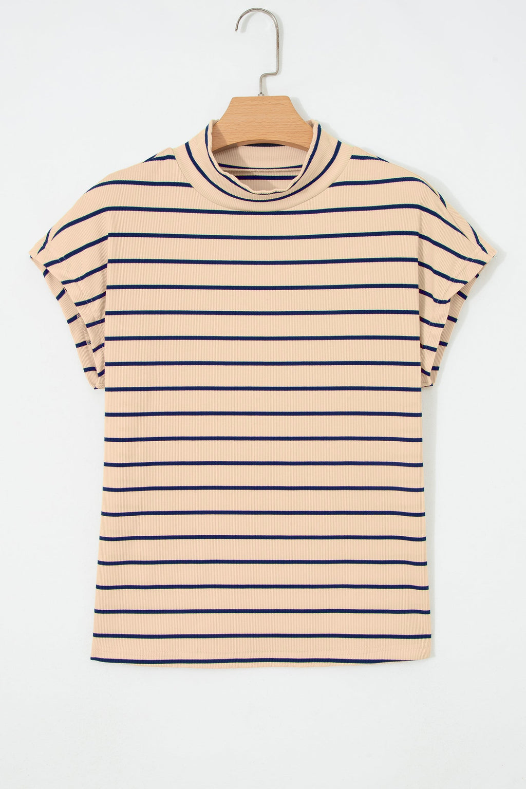 Stripe Mock Neck Short Sleeve Loose Top