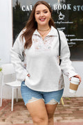 Plus Size Camo Patchwork Zipped Collar Pullover Sweatshirt