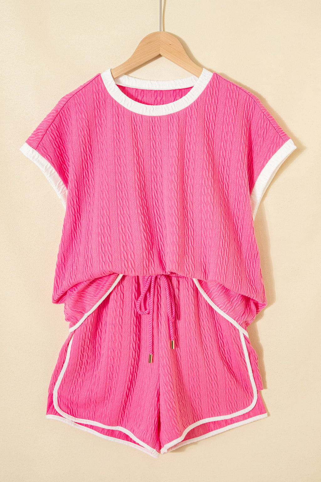 Colorblock Textured Tee & Drawstring Shorts Set