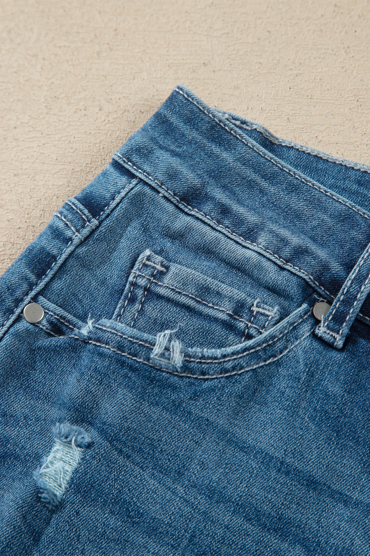 Denim High Waist Frayed Hem Flare Jeans