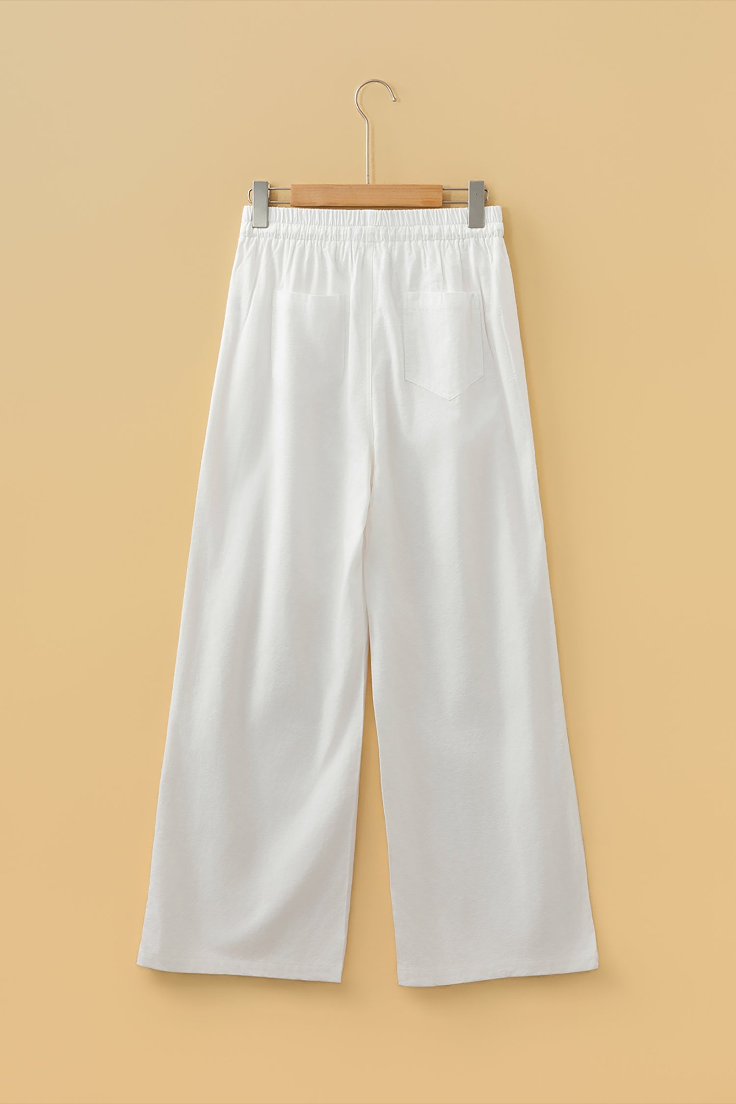 Solid Buttoned Drawstring Waist Pleated Wide Leg Pants