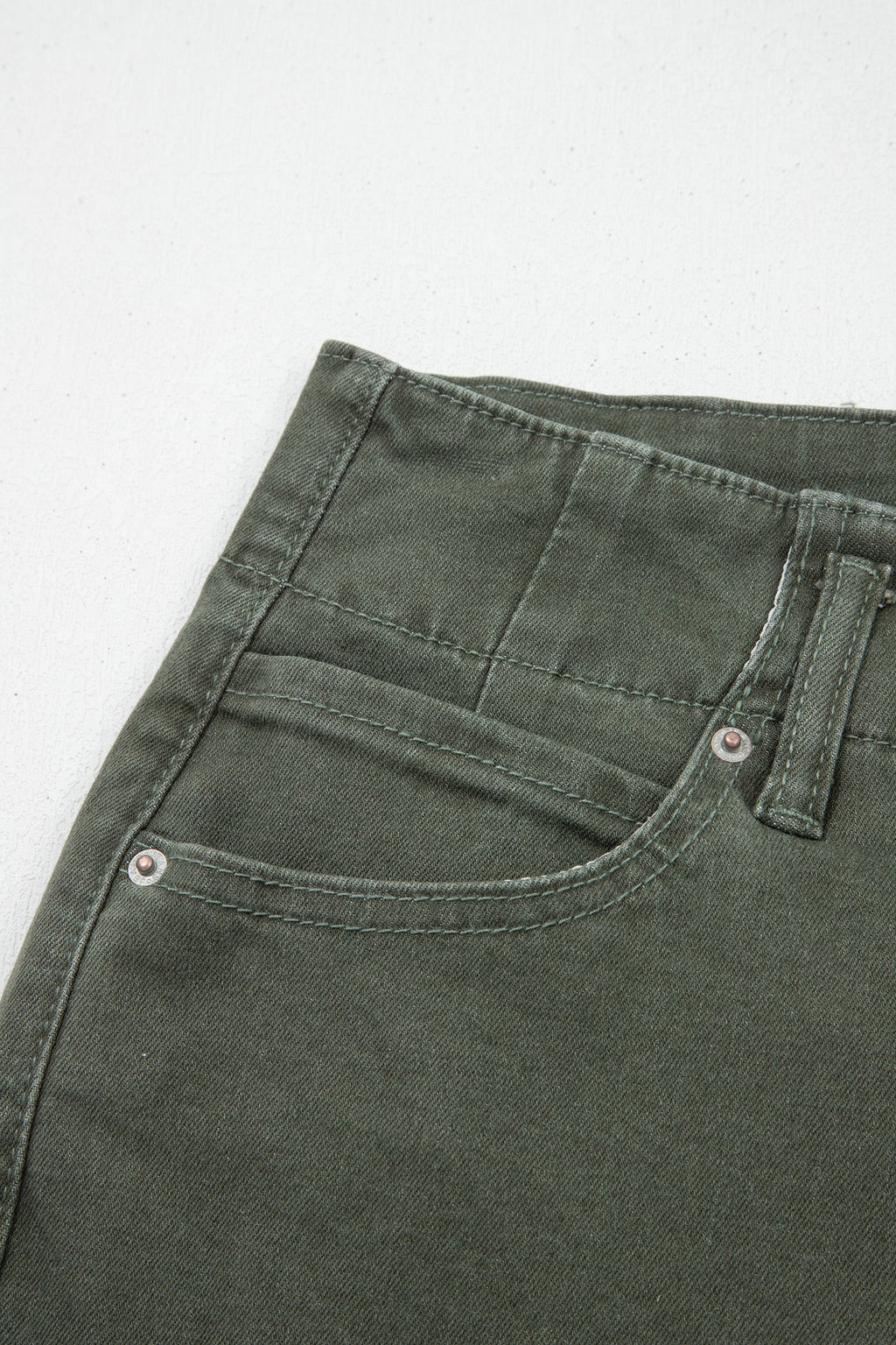 Brooke 2-Button High Waist Flared Bottom Jeans - Olive