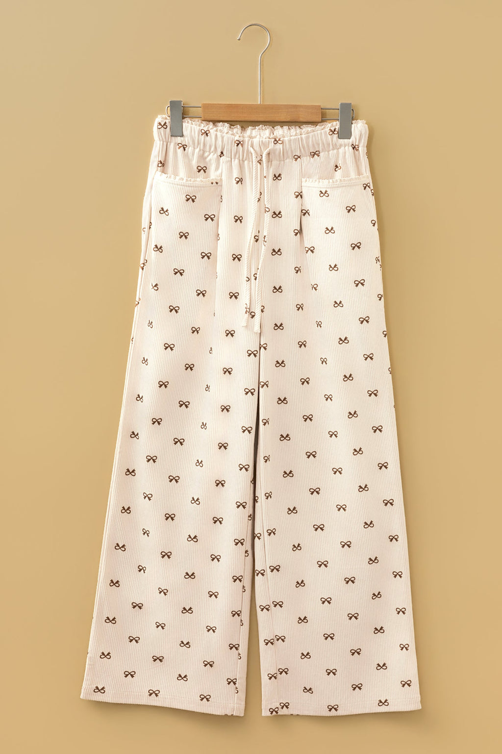 Bow Corduroy Drawstring Elastic Waist Pants