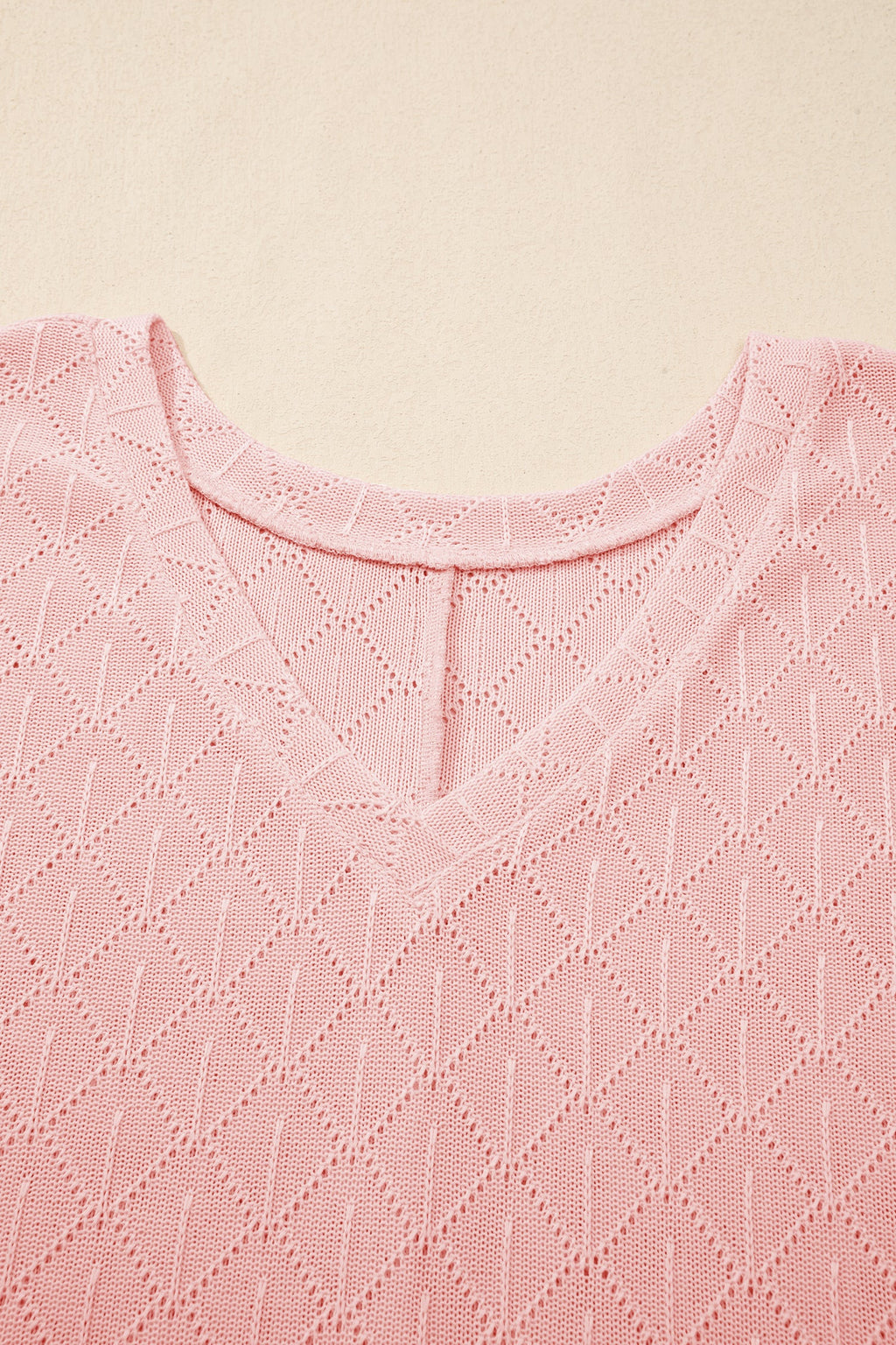 Plus Size Solid Pointelle Knit Rhombus V-Neck Top