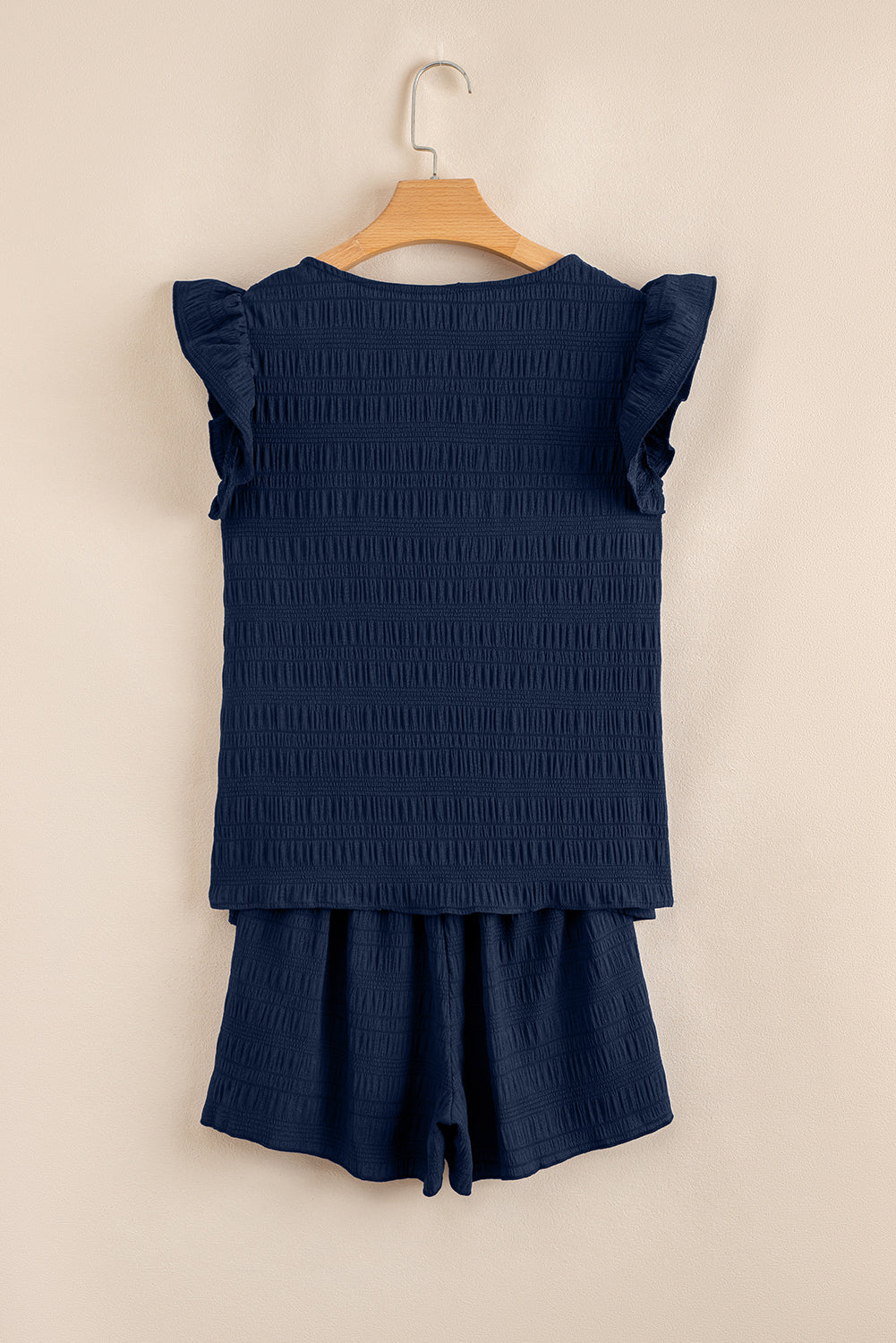 Textured Square Neck Top & High Waist Shorts Set