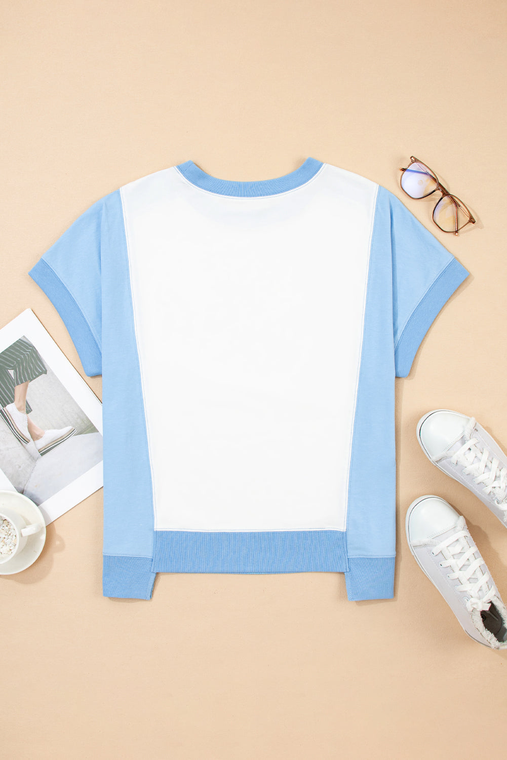 Colorblock Exposed Seam Crew Neck T-Shirt