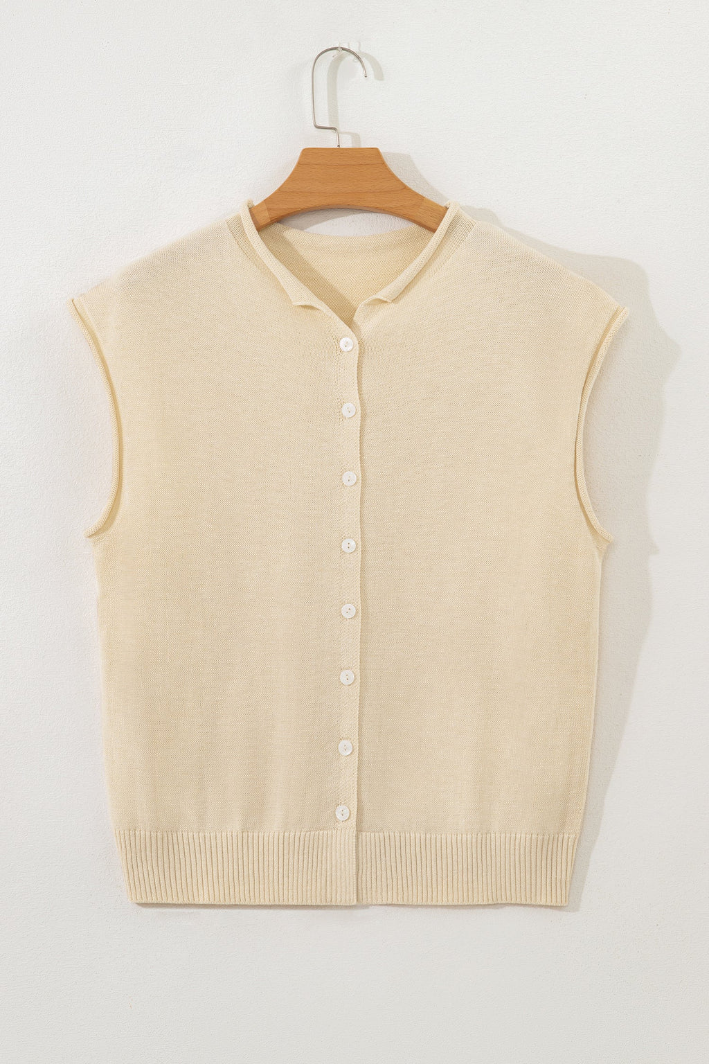 Kiara Buttoned Front Rolled Hem Cap Sleeve Sweater Top