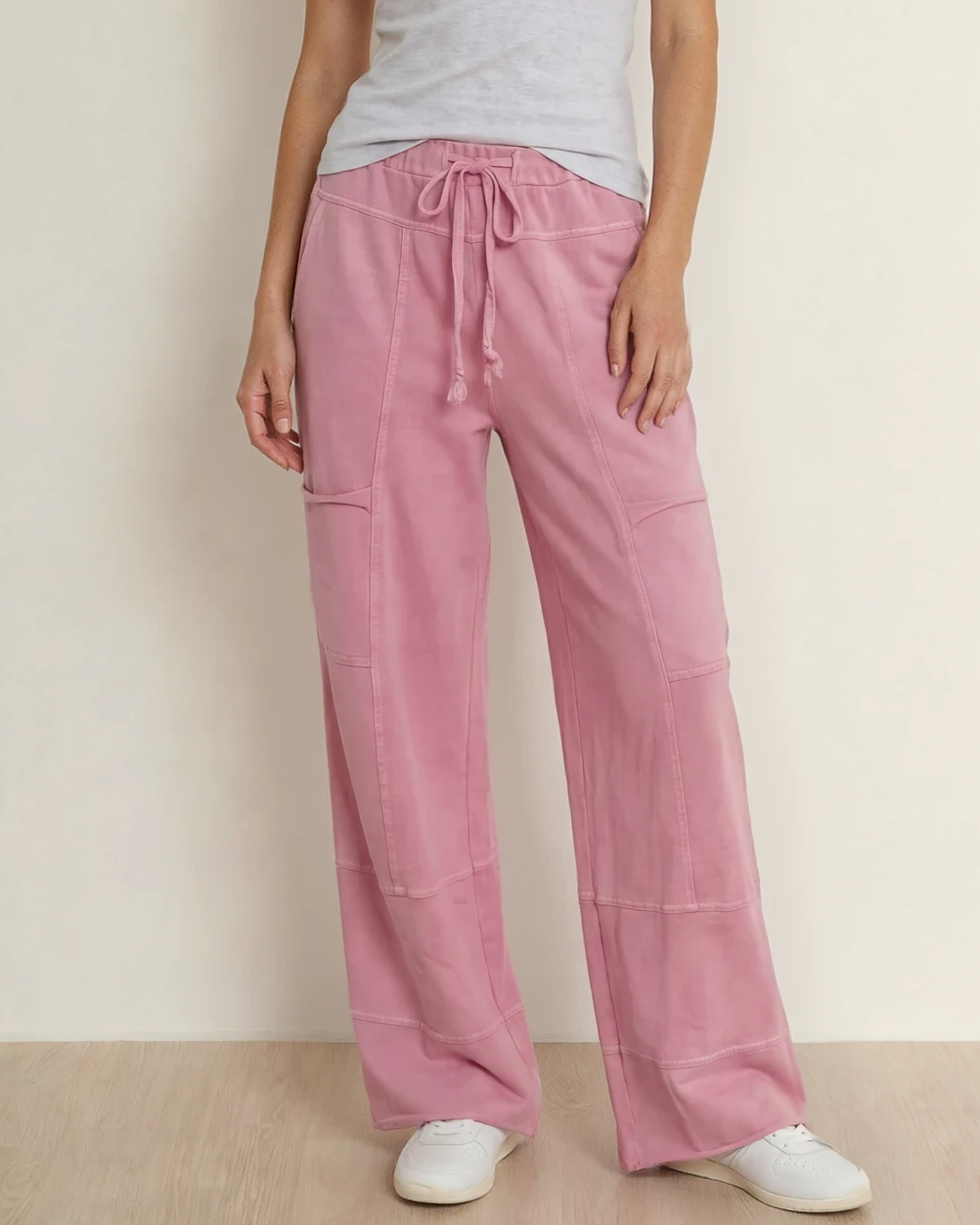 Hannah Mineral Wash Exposed Seam Wide Leg Cargo Pants - Bonbon