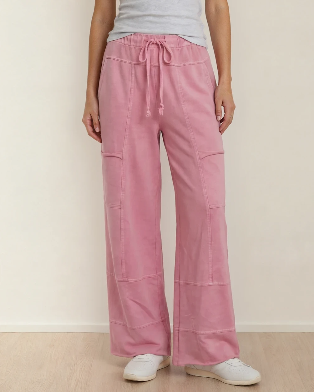 Hannah Mineral Wash Exposed Seam Wide Leg Cargo Pants - Bonbon
