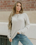 Addison Ribbed Texture Drop Shoulder Henley Knit Top
