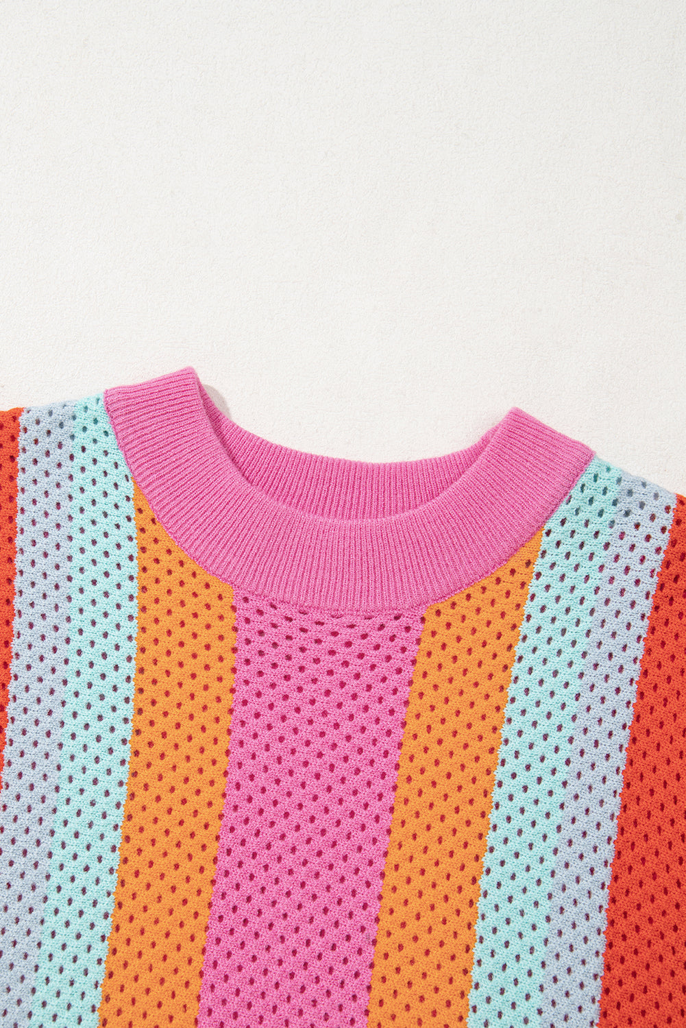 Colorblock Eyelet Short Sleeve Sweater T-Shirt
