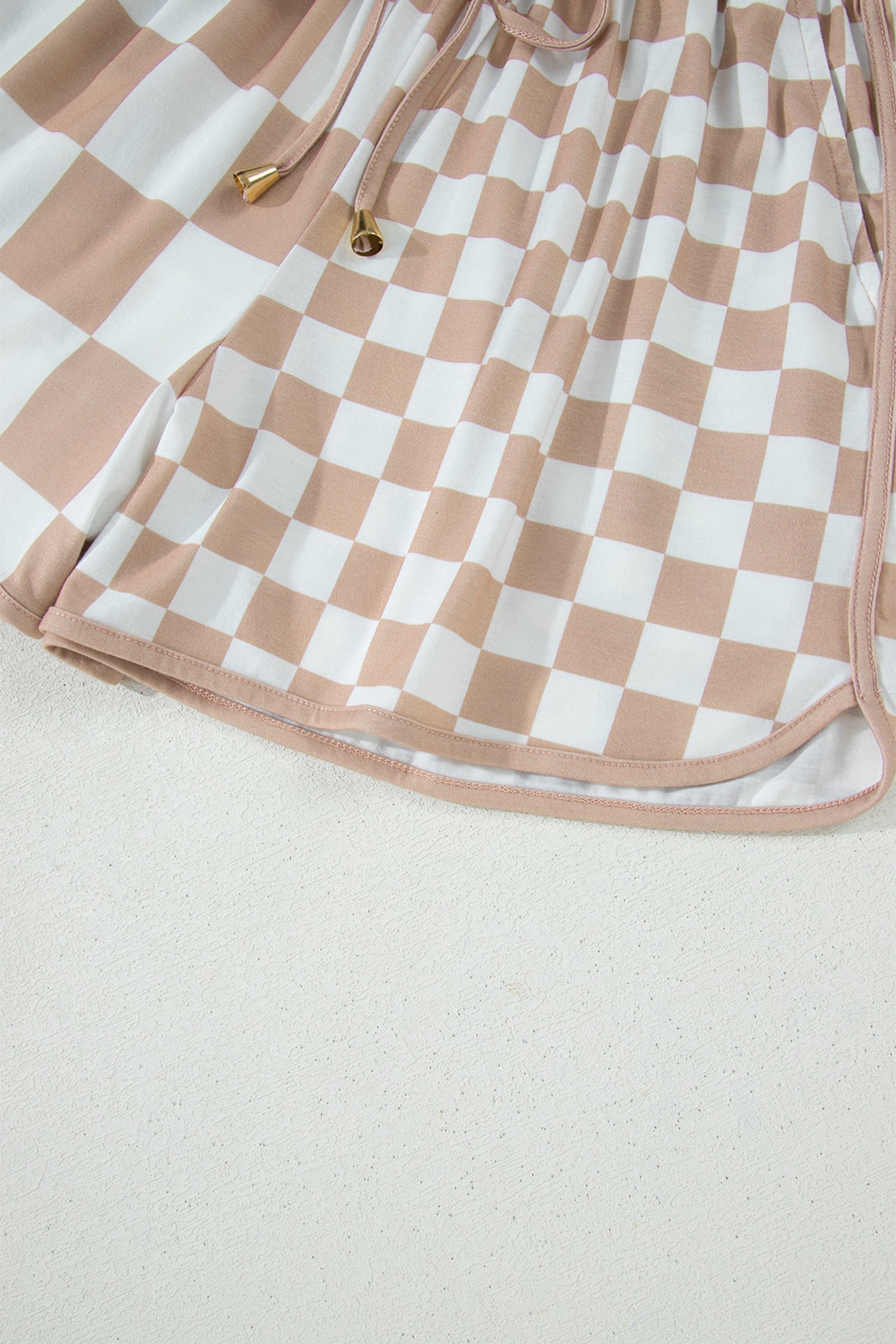 Checker Patchwork Beaded Drawstring Shorts