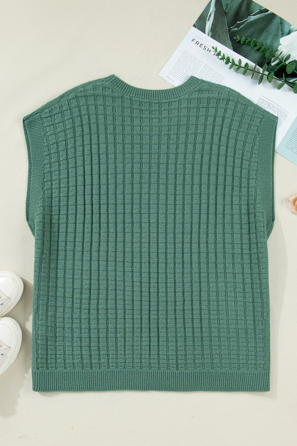 Plus Size Solid Textured Knit Short Sleeve Top