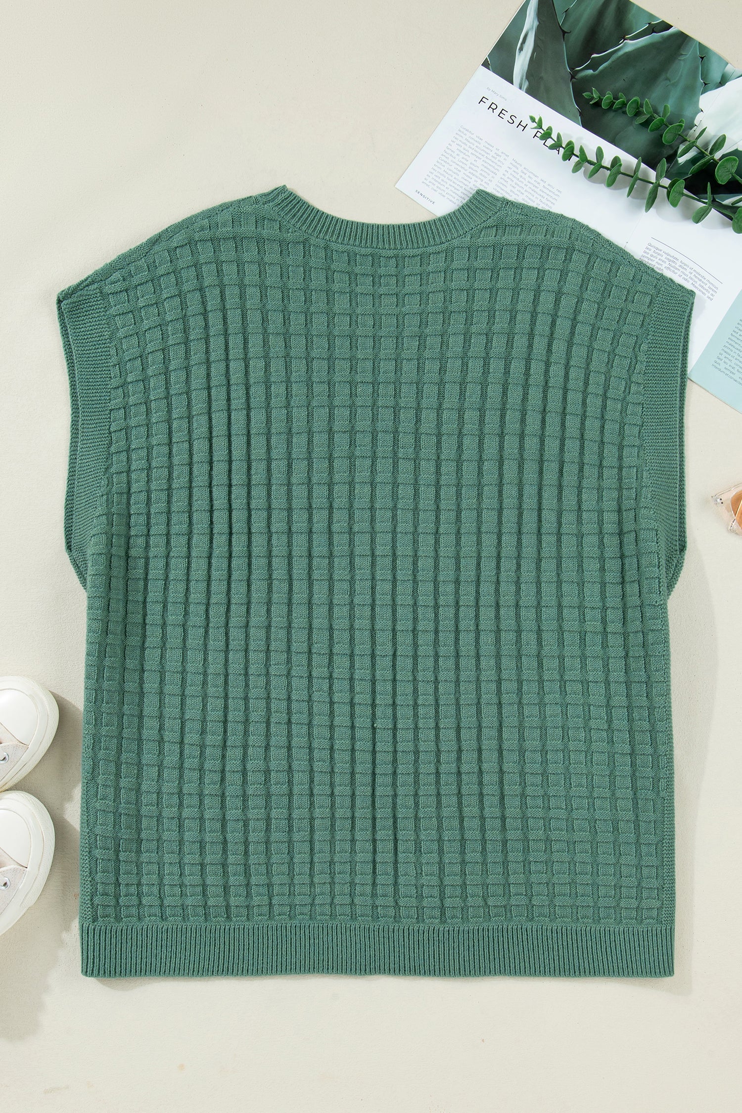 Plus Size Solid Textured Knit Short Sleeve Top