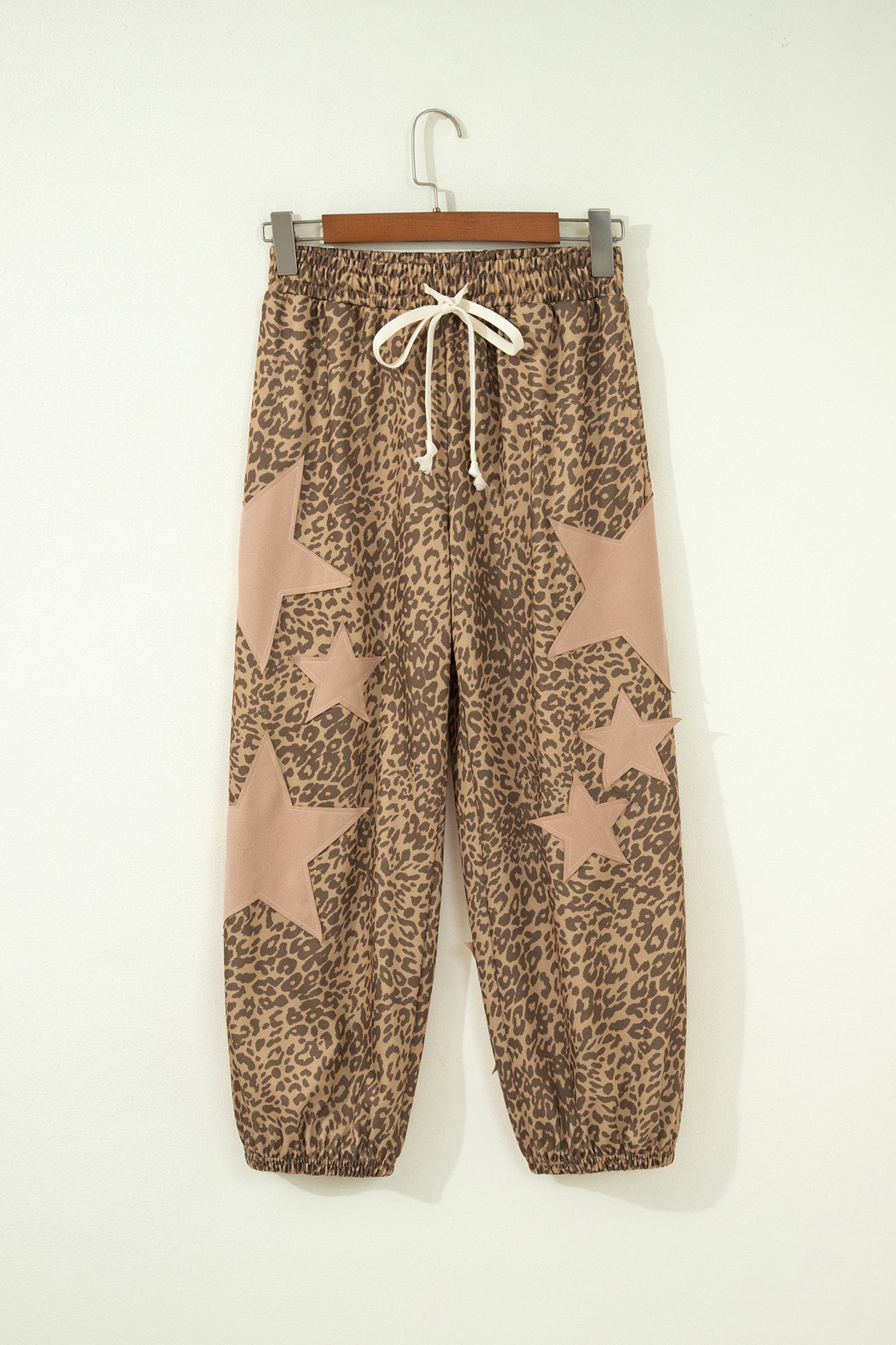 Leopard Star Patch Drawstring Jogger Pants