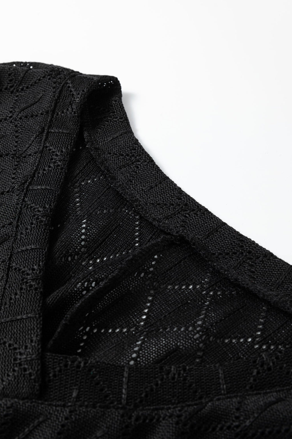 Plus Size Solid Pointelle Knit Rhombus V-Neck Top