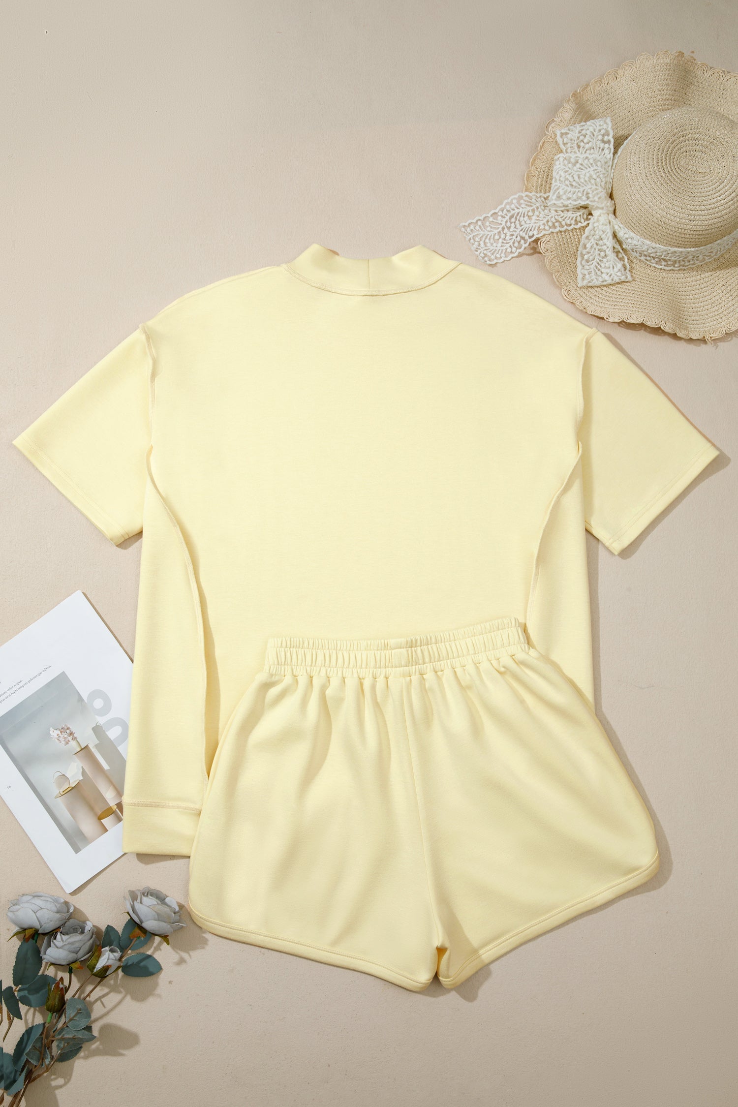 Mock Neck Exposed Seam Tunic Top & Shorts Set