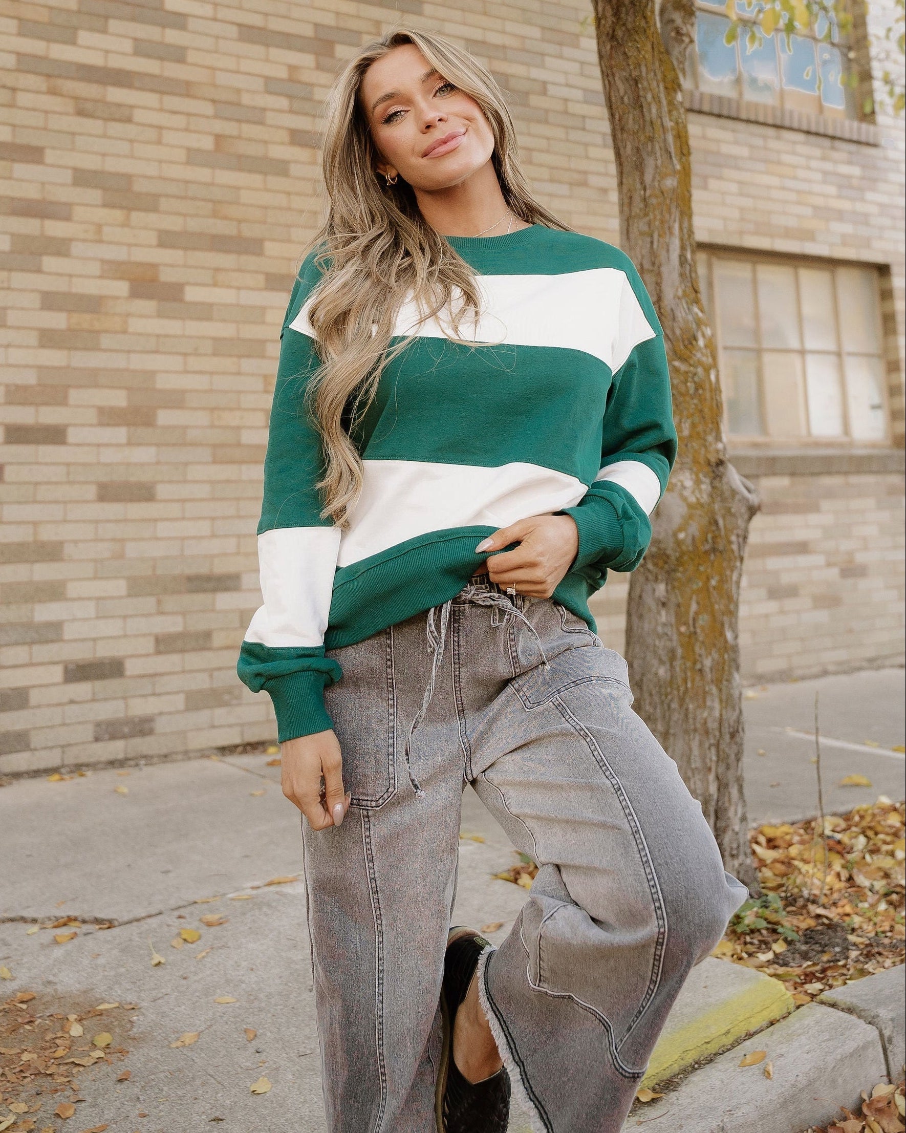 Mia Drop Shoulder Baggy Sweatshirt - Evergreen