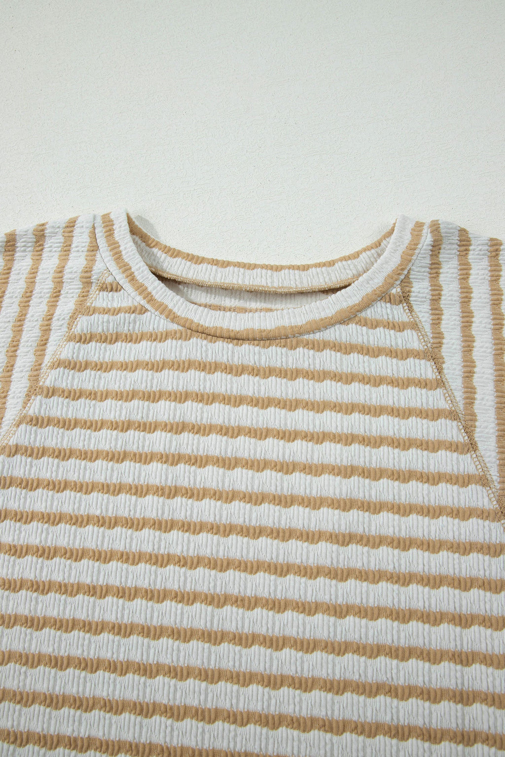 Plus Size Stripe Textured Patchwork 3/4 Sleeve Top