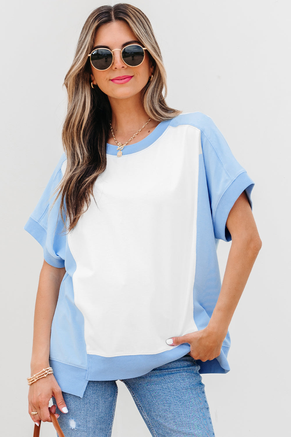 Colorblock Exposed Seam Crew Neck T-Shirt