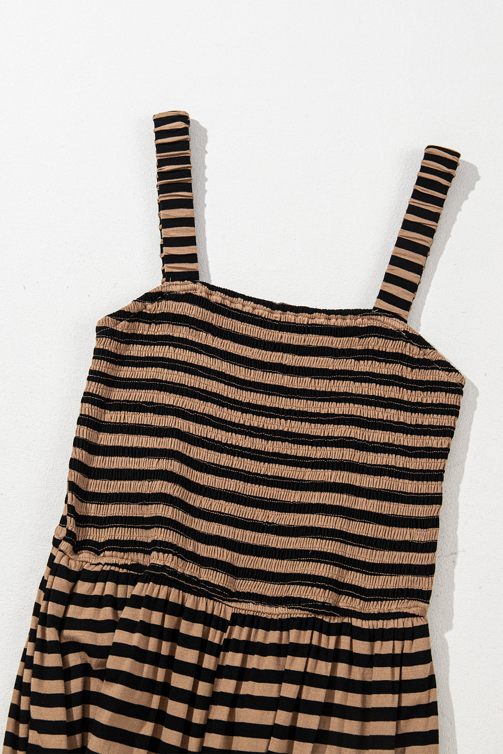 Stripe Square Neck Shirred Wide Leg Jumpsuit