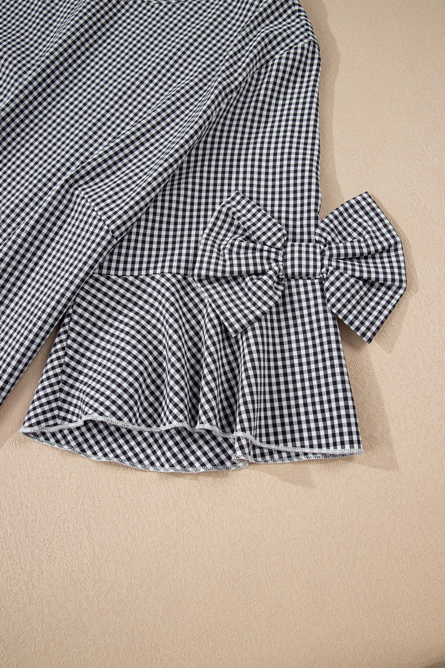 Plus Size Gingham Bow Ruffle Sleeve Top