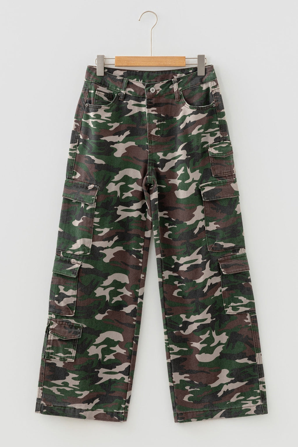 Camo Denim Cargo Wide Leg Pants