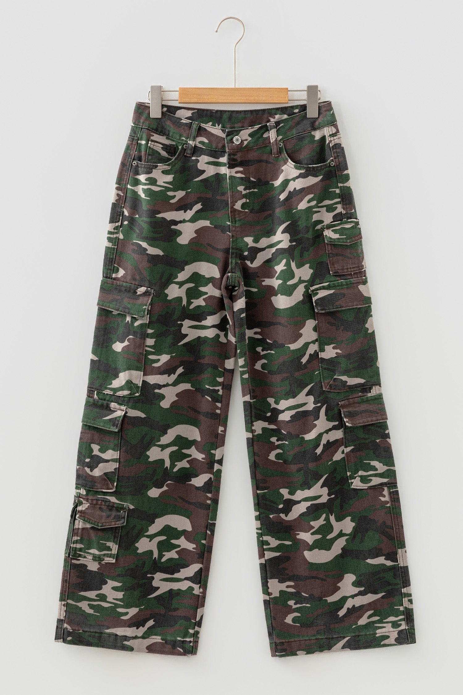 Camo Denim Cargo Wide Leg Pants
