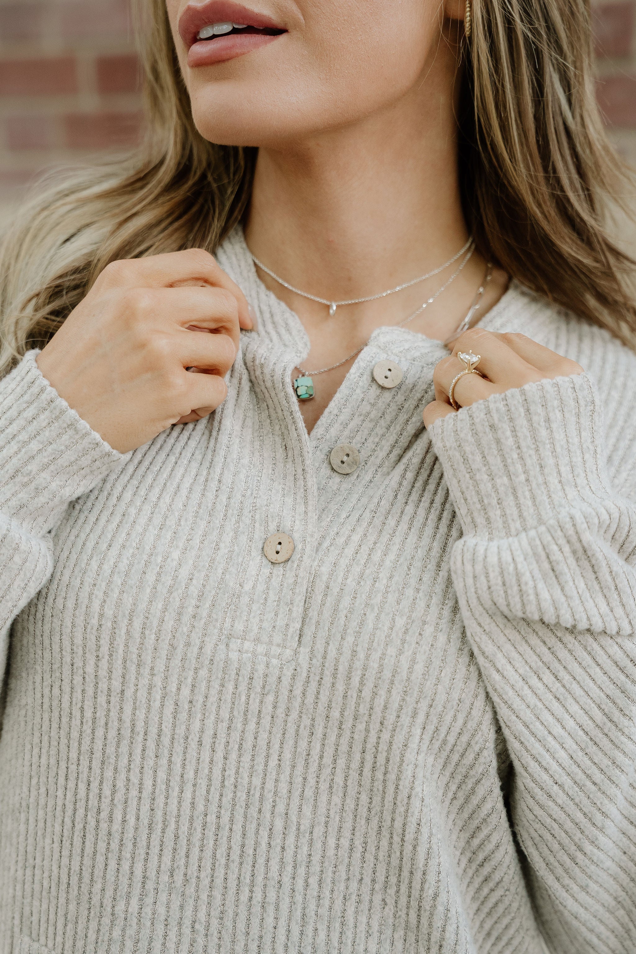 Addison Ribbed Texture Drop Shoulder Henley Knit Top