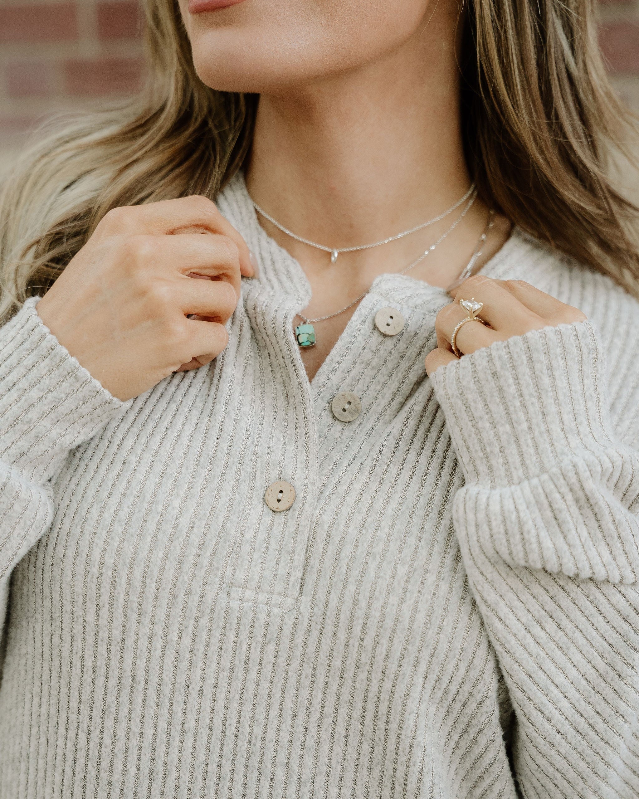 Addison Ribbed Texture Drop Shoulder Henley Knit Top