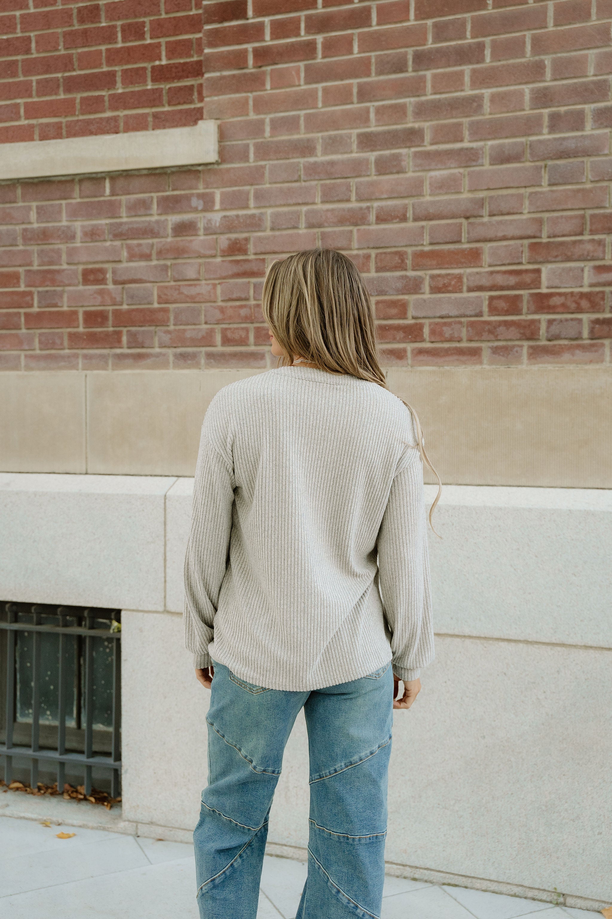 Addison Ribbed Texture Drop Shoulder Henley Knit Top