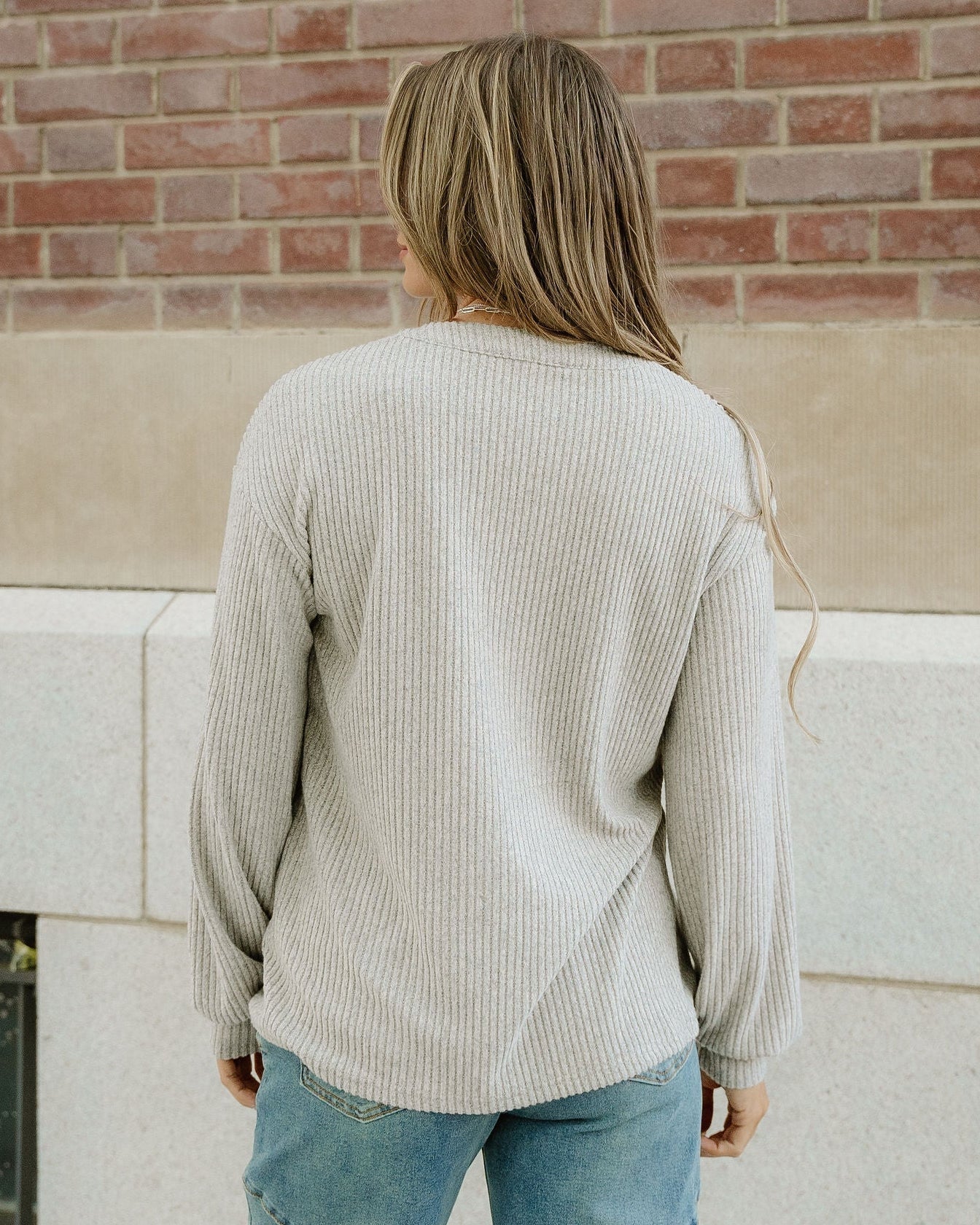 Addison Ribbed Texture Drop Shoulder Henley Knit Top