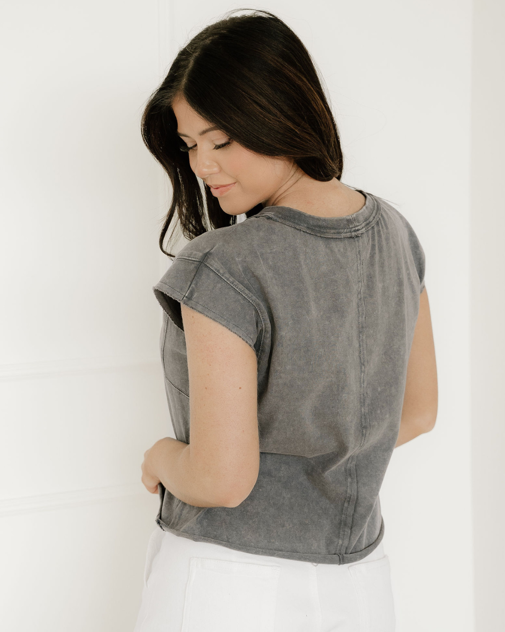 Mineral Wash Boxy Fit Cotton Tank Top - Gray