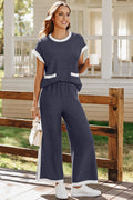 Colorblock Pocket Shirt & Wide Leg Pants Set