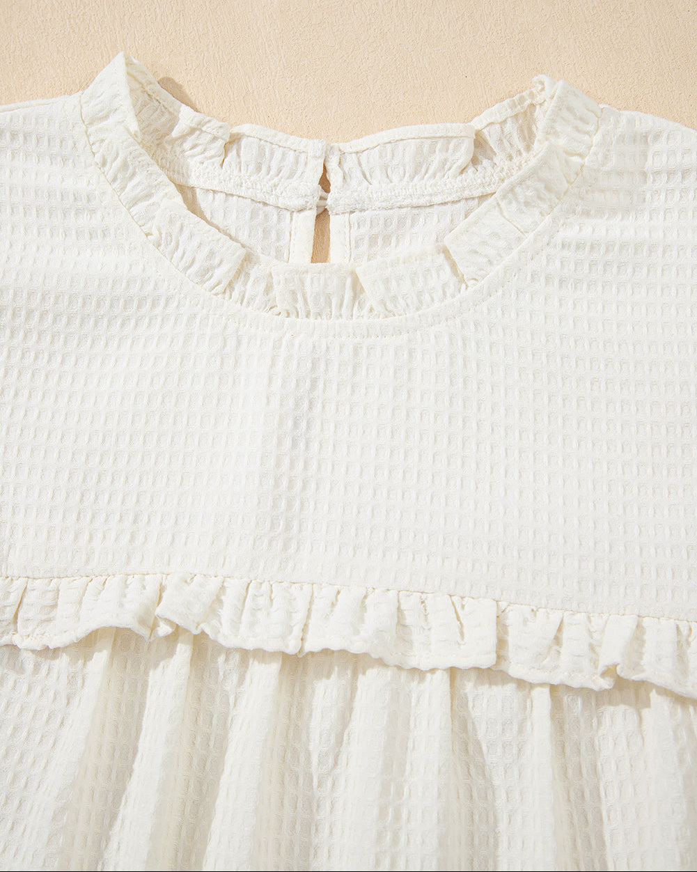 Clover Ruffle Trim Waffle Textured Blouse