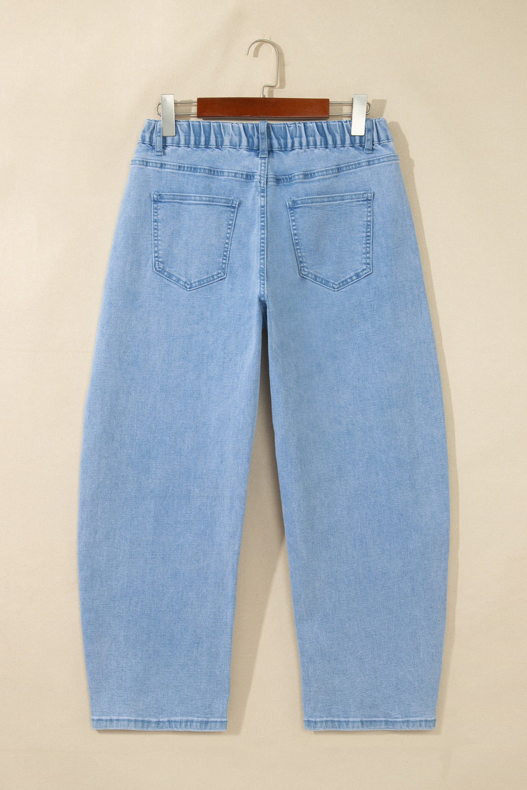 Solid Denim Square Patch Pocket Ankle Length Barrel Jeans