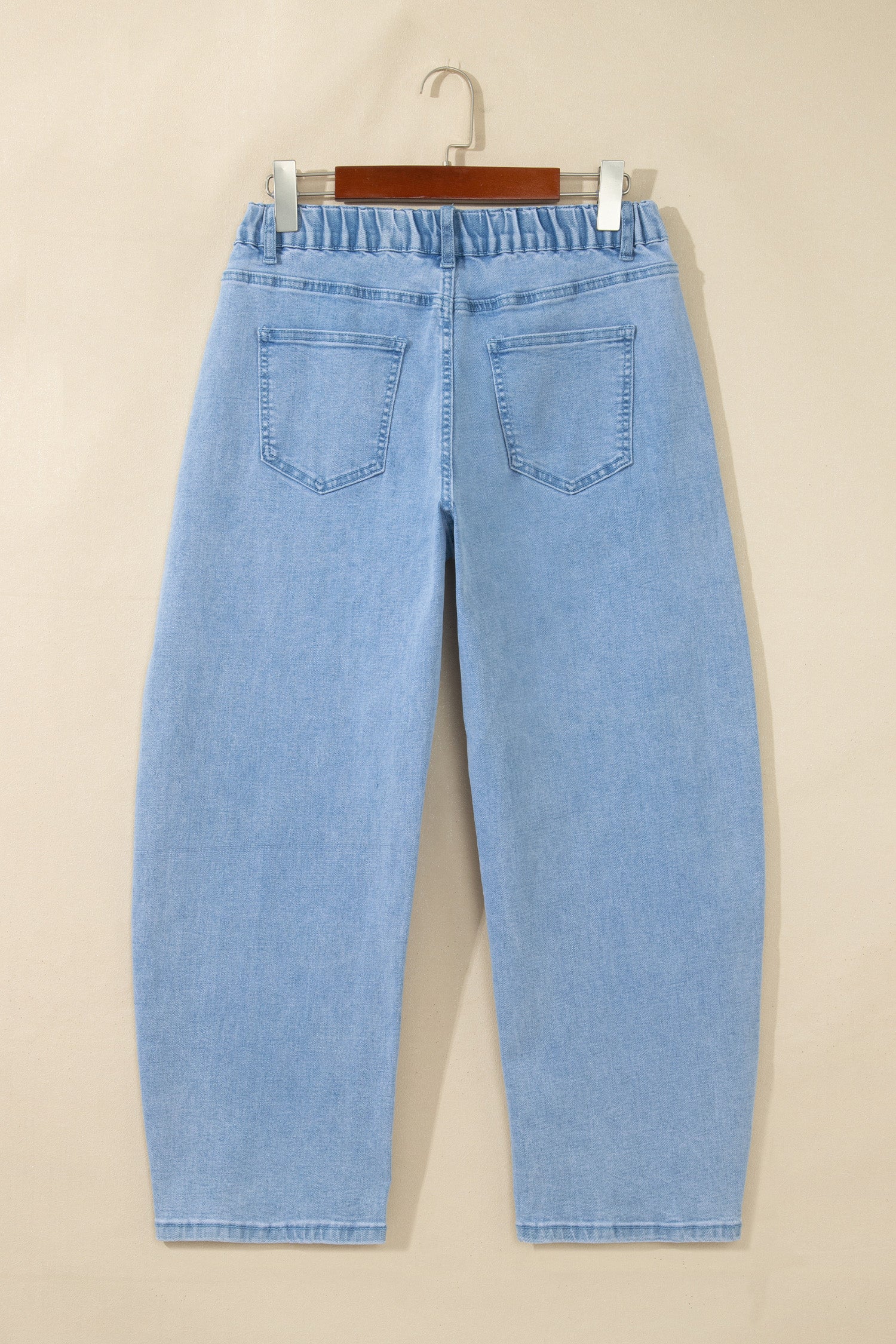 Solid Denim Square Patch Pocket Ankle Length Barrel Jeans