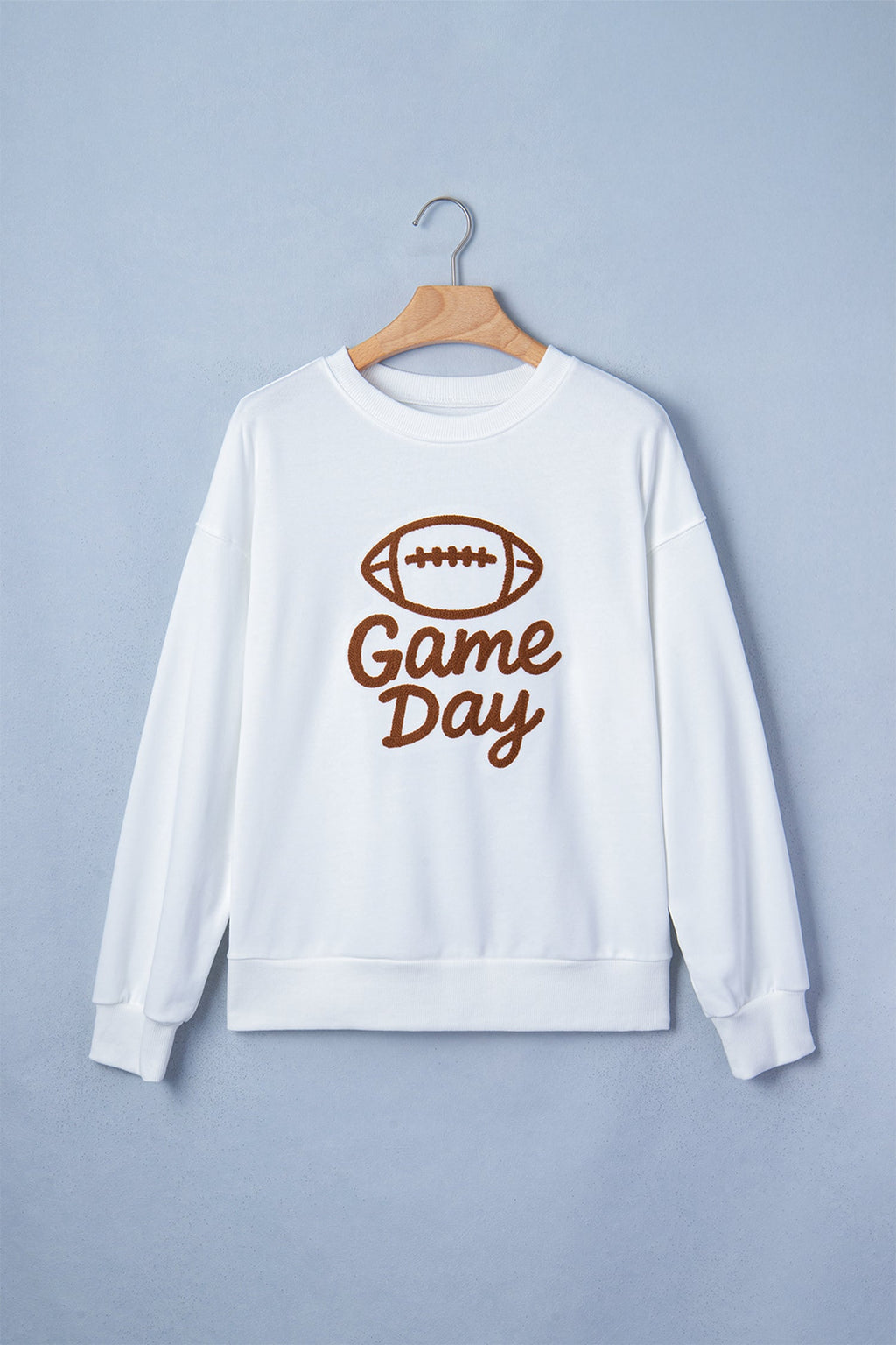 Game Day Embroidered Slogan Rugby Long Sleeve Sweatshirt