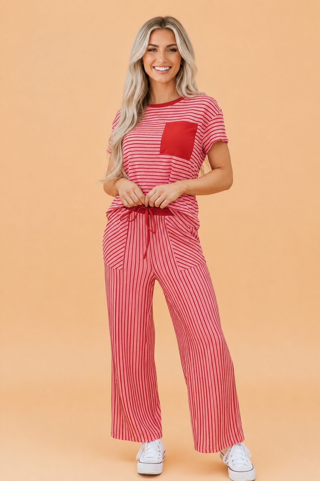 Stripe Crew Neck Tee & Drawstring Pants Set