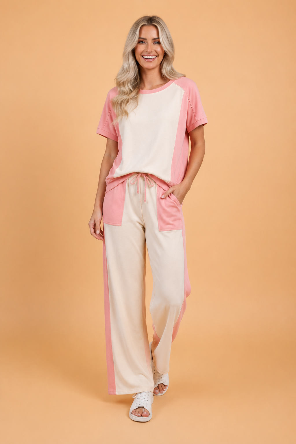 Colorblock Patchwork Tee & Drawstring Pant Set