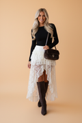 Sheer Lace Ruffle Tiered High-Low Skirt